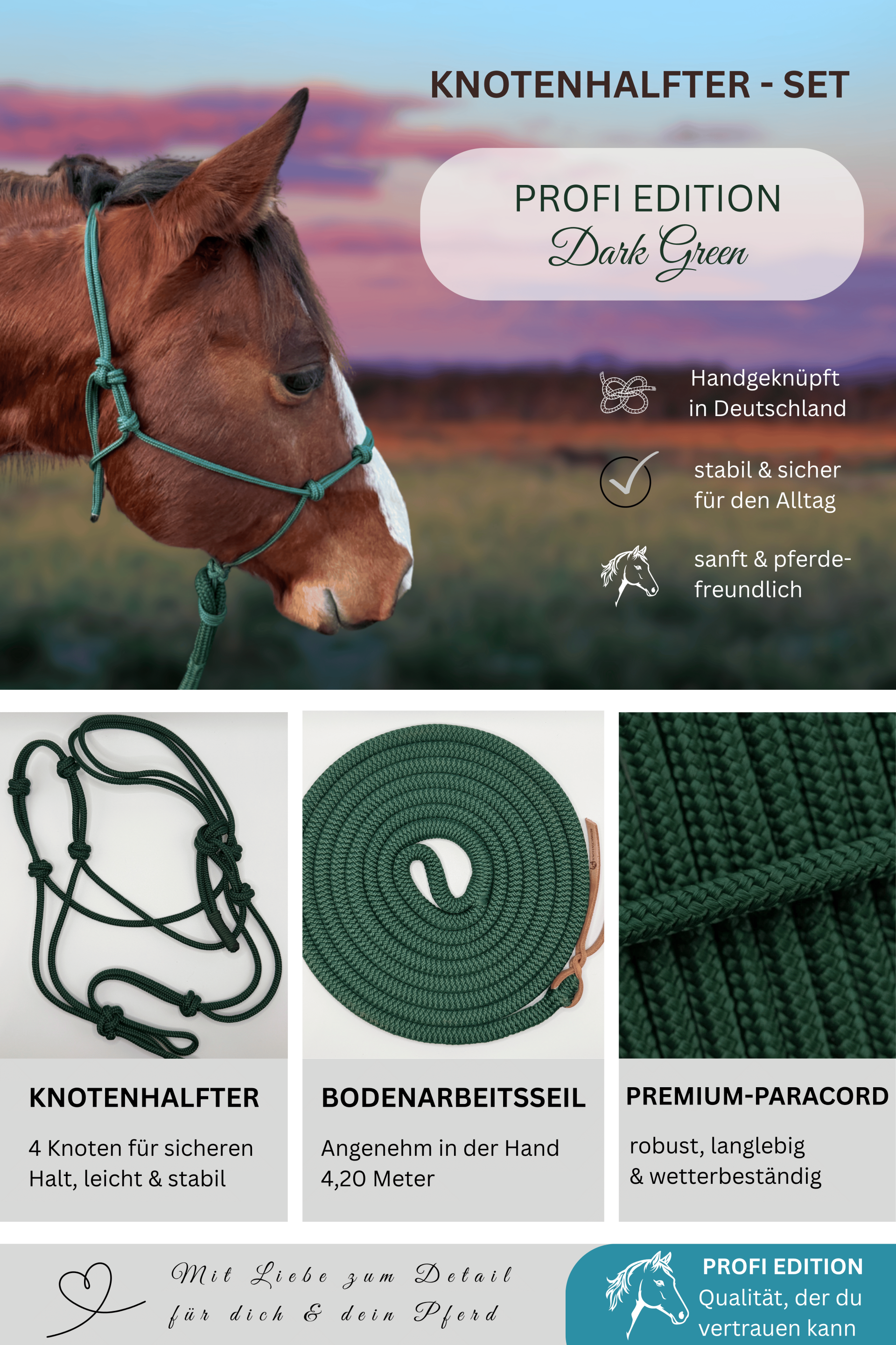 Knotenhalfter-Set PROFI EDITION - Farbe: Dark Green