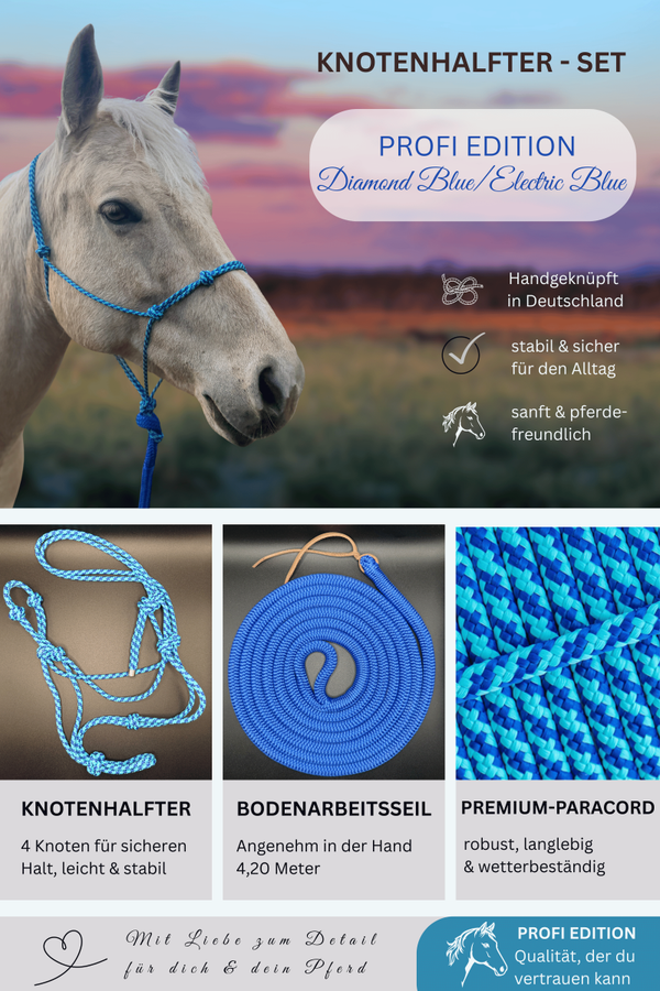 Knotenhalfter-Set PROFI EDITION - Farbe: Diamond Blue/Electric Blue