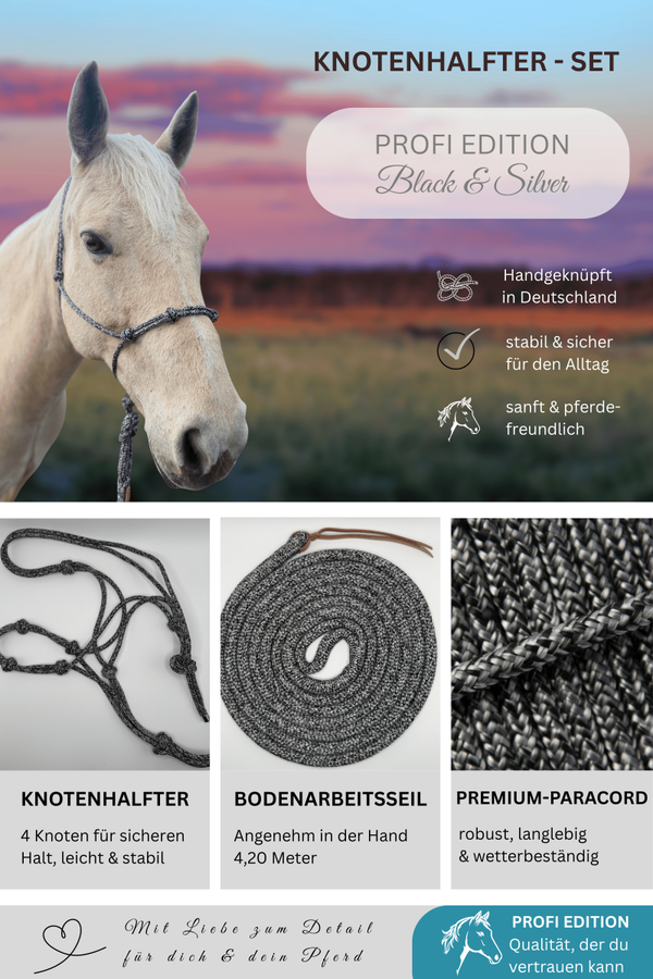 Knotenhalfter-Set PROFI EDITION - Farbe: Black and Silver
