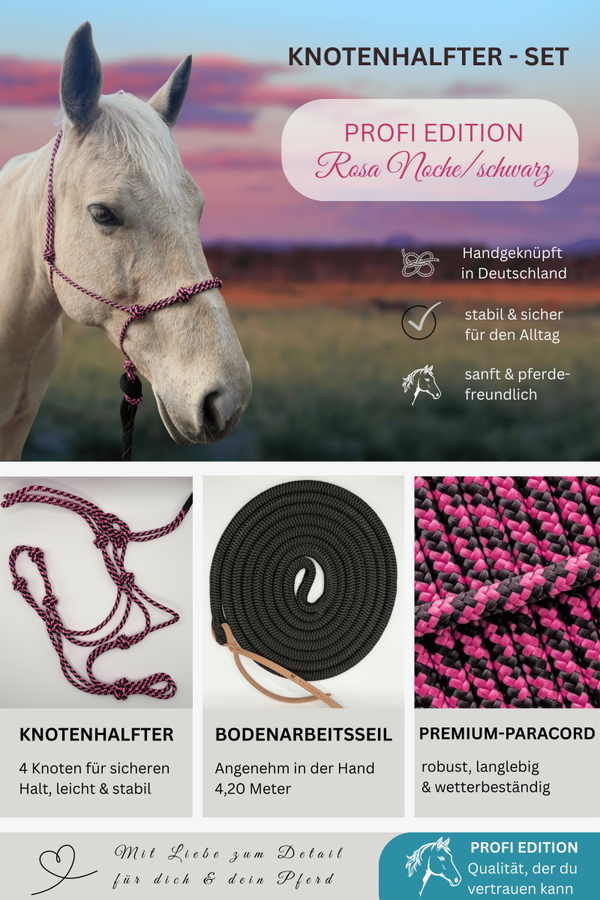 Knotenhalfter-Set PROFI EDITION - Farbe: Rosa Noche/schwarz