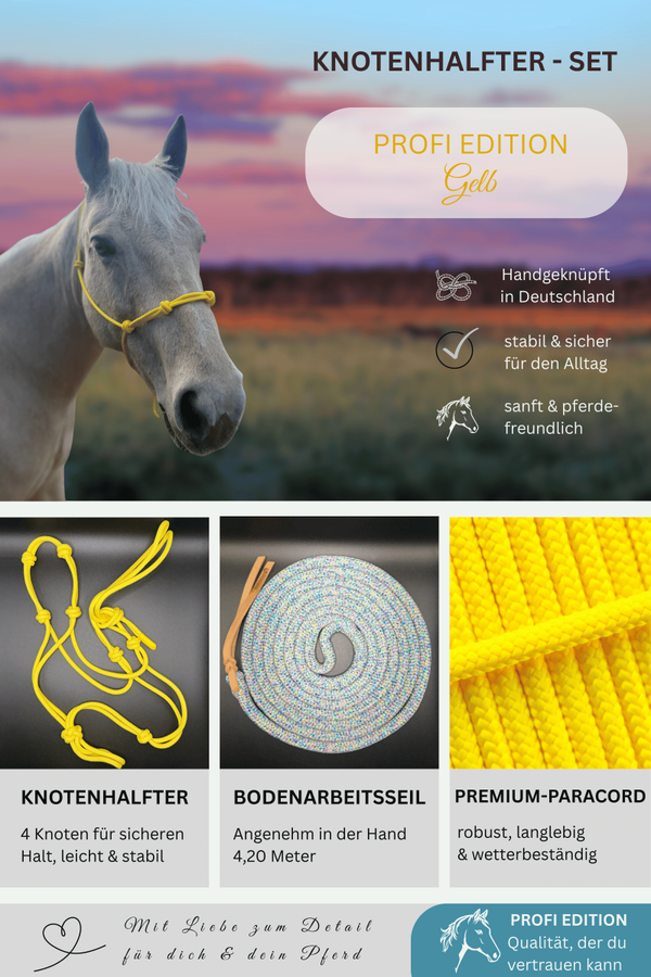 Knotenhalfter-Set PROFI EDITION - Farbe: Gelb (Halfter)/Mermaid (Seil)