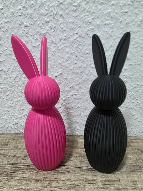 2er Set Dekorativer Osterhase - 3D Druck – modernes Rillen-Design – Osterdeko – Farbe nach Wunsch