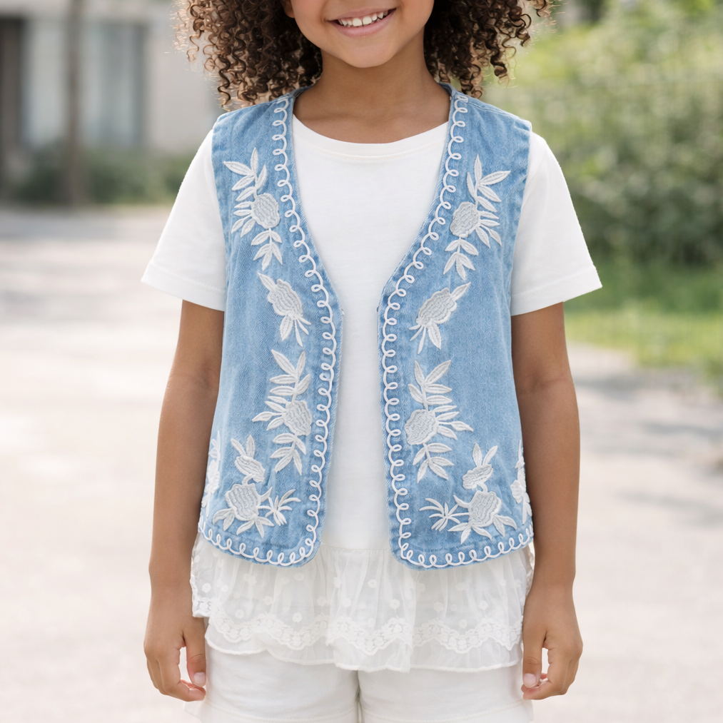Gilet en jeans brodé