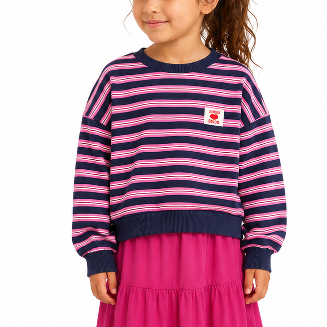 Sweat rayé marine/rose