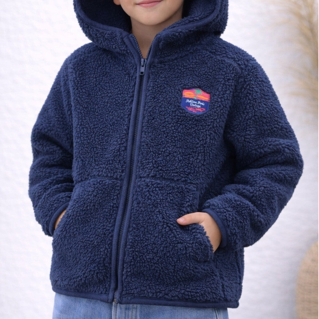 Polaire à capuche bleu marine