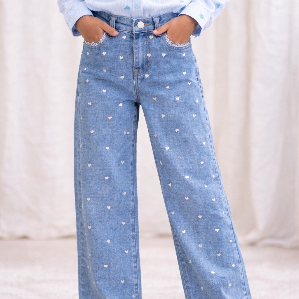 Jeans brodé coeur