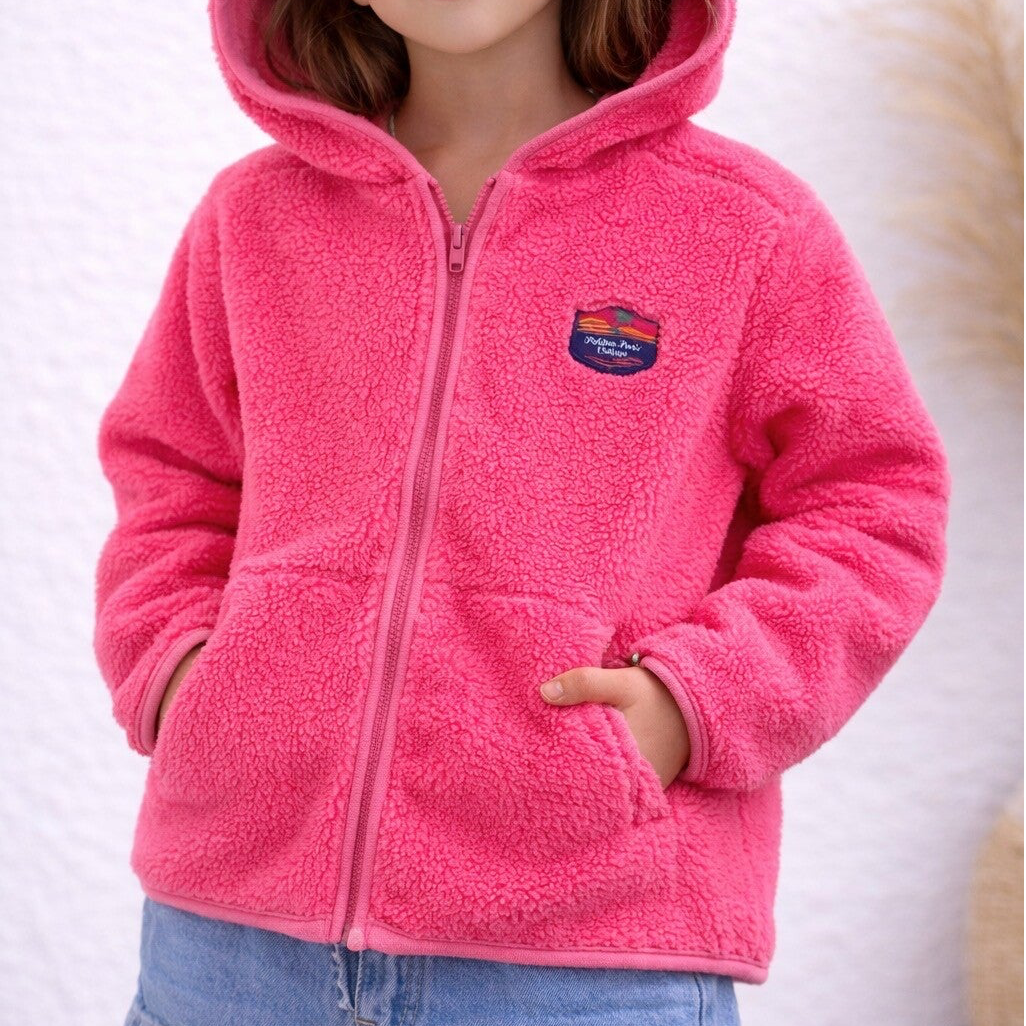 Polaire à capuche rose fluo