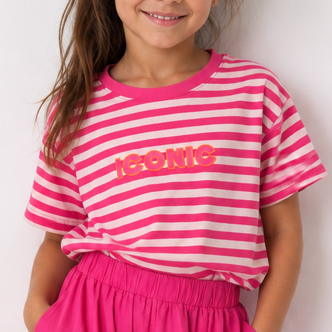 T-shirt ICONIC rayé fushia