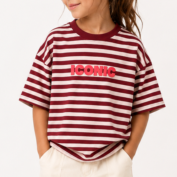 T-shirt ICONIC rayé bordeaux