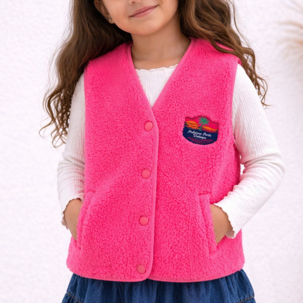 Polaire sans manche rose fluo
