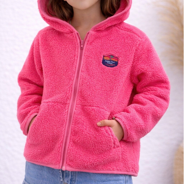 Polaire à capuche rose fluo