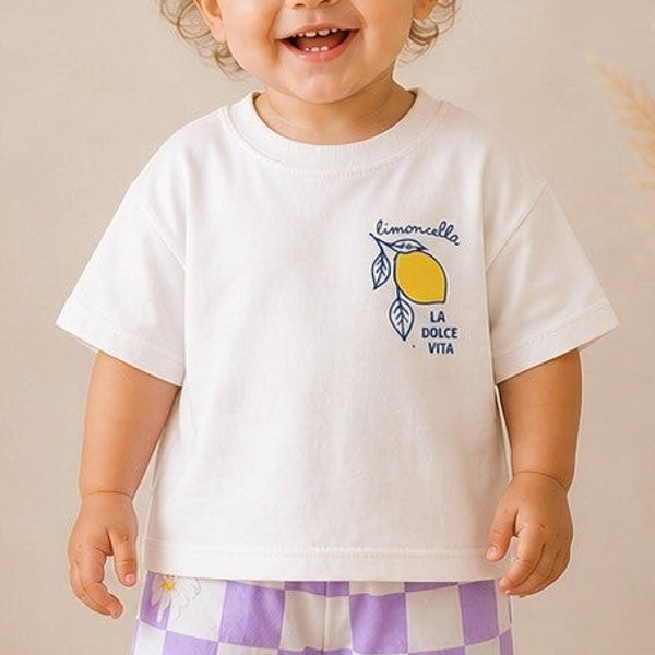 T-shirt baby citron blanc