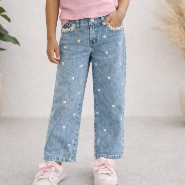 Jeans brodé marguerite