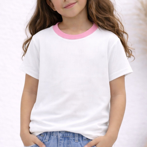T shirt col rose
