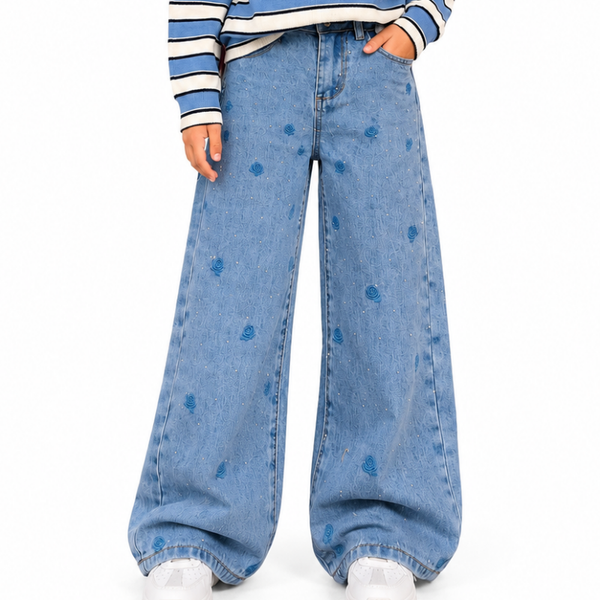 Jeans brodé fleur