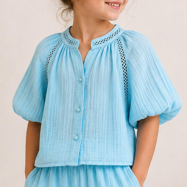 Chemisier gaz de coton bleu