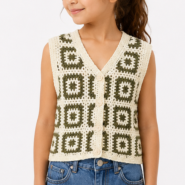 Gilet crochet kaki