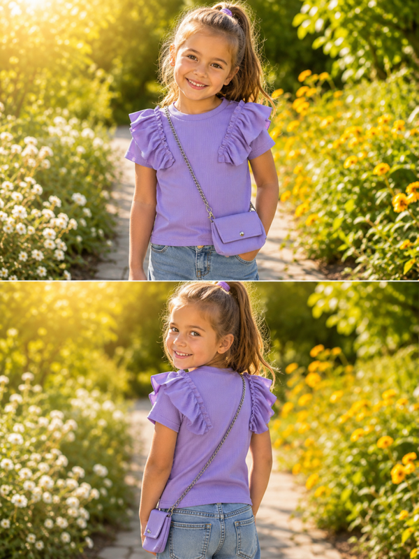 Ruffle Shirt met Crossbody Tasje - paars