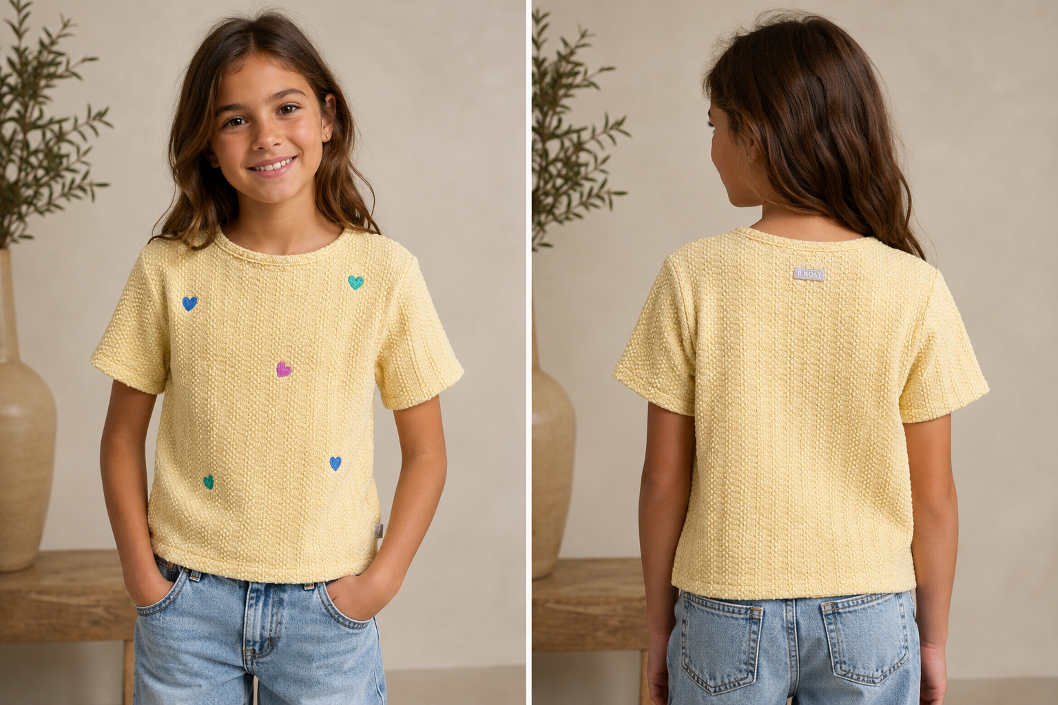 B.Nosy Meisjesshirt Geel met Hartjes – Zacht & Speels