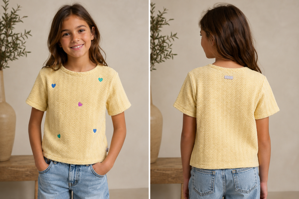 B.Nosy Meisjesshirt Geel met Hartjes – Zacht & Speels