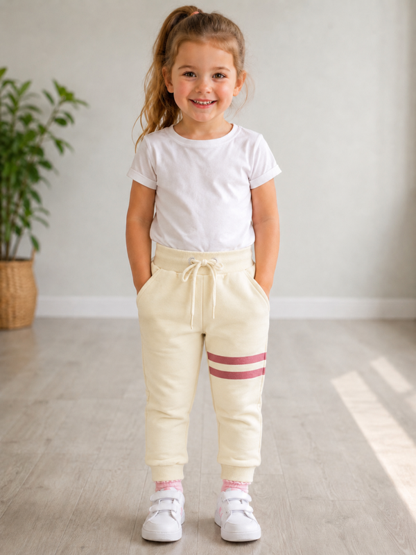 Meisjes Jogger – Crème met Roze Details