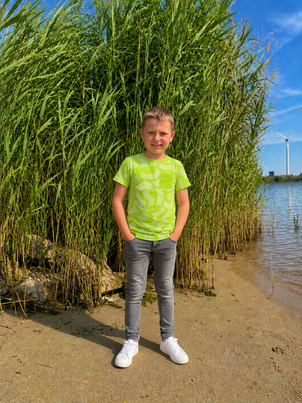 Stoer B.Nosy limegroen jongensshirt met opvallende print