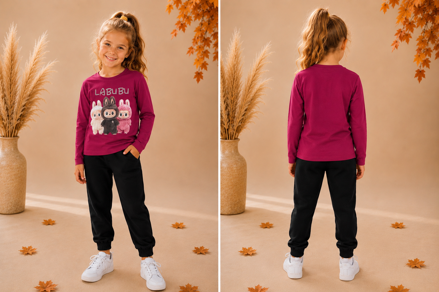 Donker magenta Labubu shirt met lange mouwen