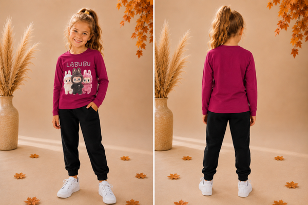 Donker magenta Labubu shirt met lange mouwen