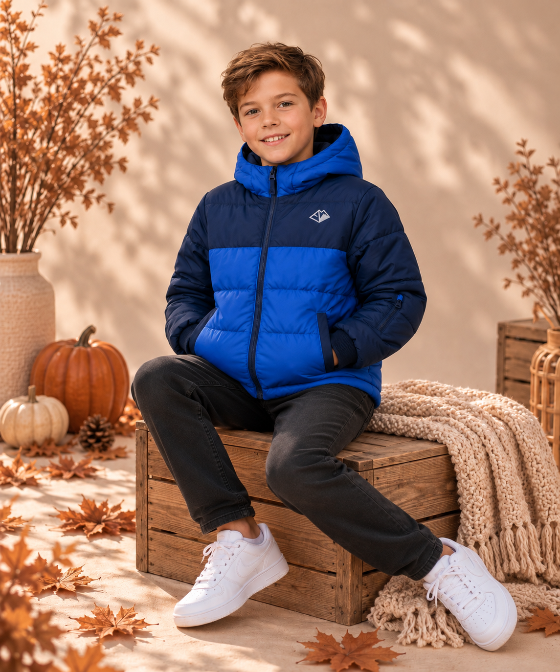 Jongens Winterjas Blauw – Warme Gewatteerde Pufferjas met Capuchon