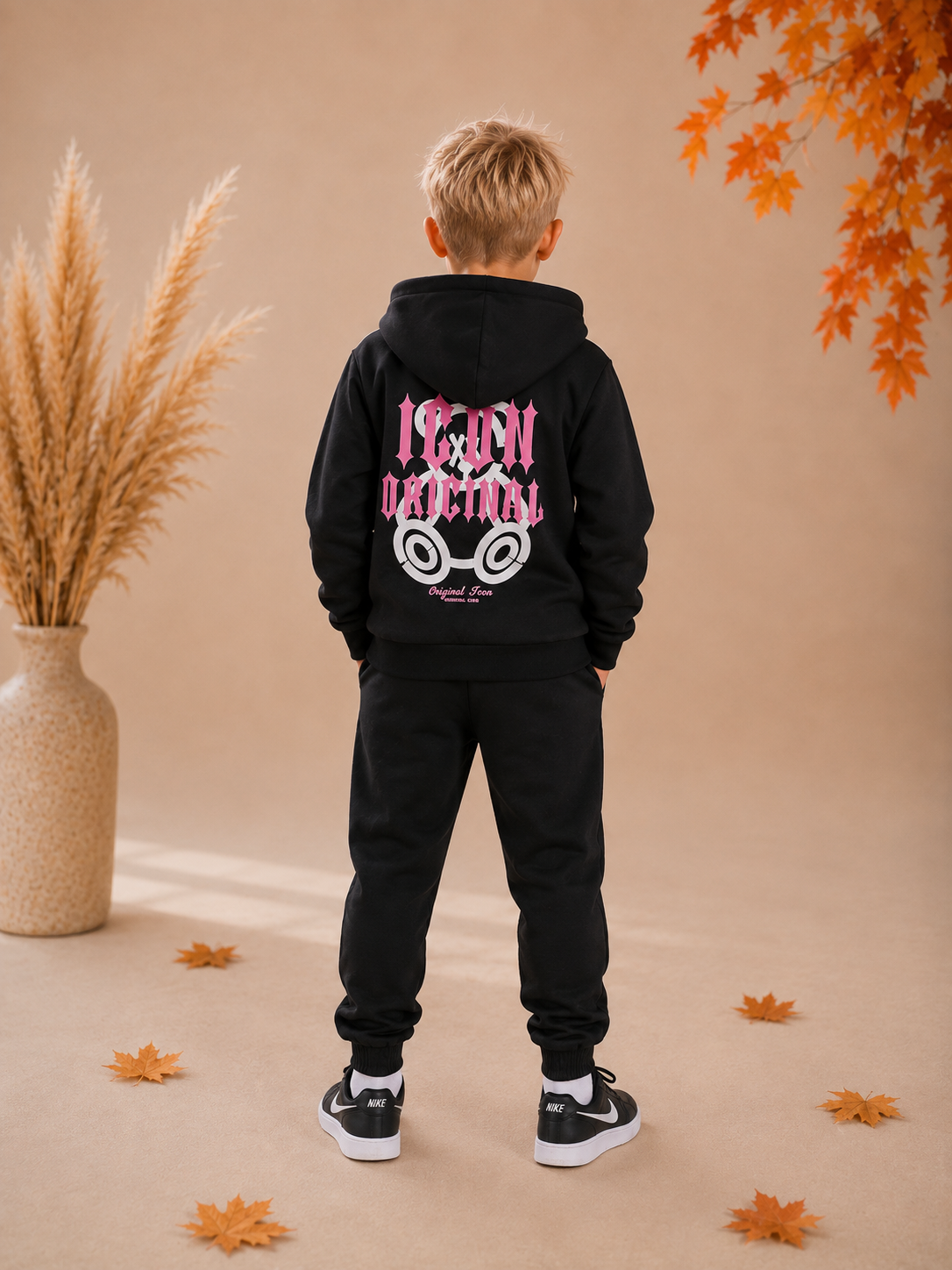 ICON Original Zwart Trainingspak Kids – Hoodie & Joggingbroek – Streetwear Jongens
