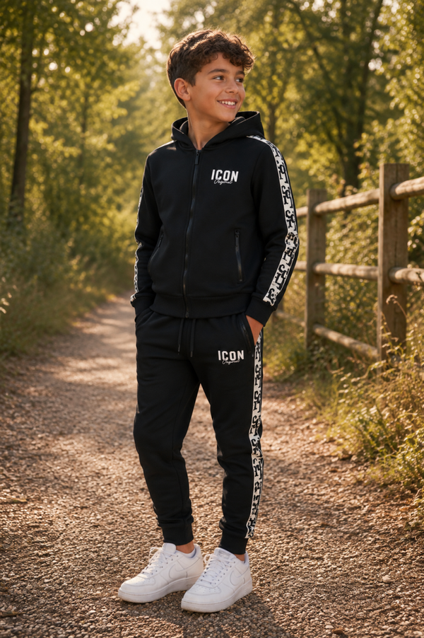 ICON Original Kinder Trainingspak Zwart – Comfortabel Joggingpak voor Jongens