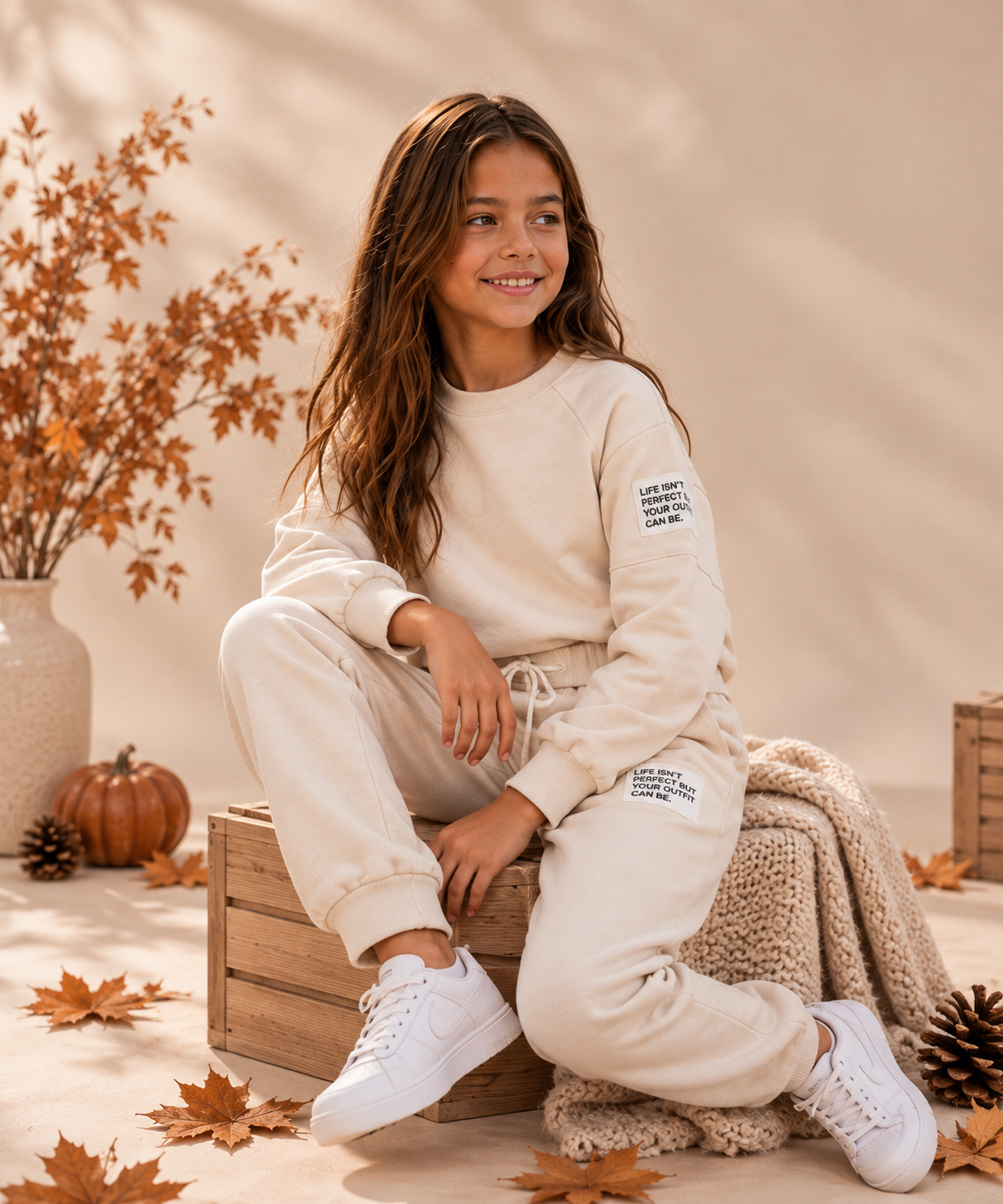 Beige 2-delige meisjes set - comfortabele kinderkleding