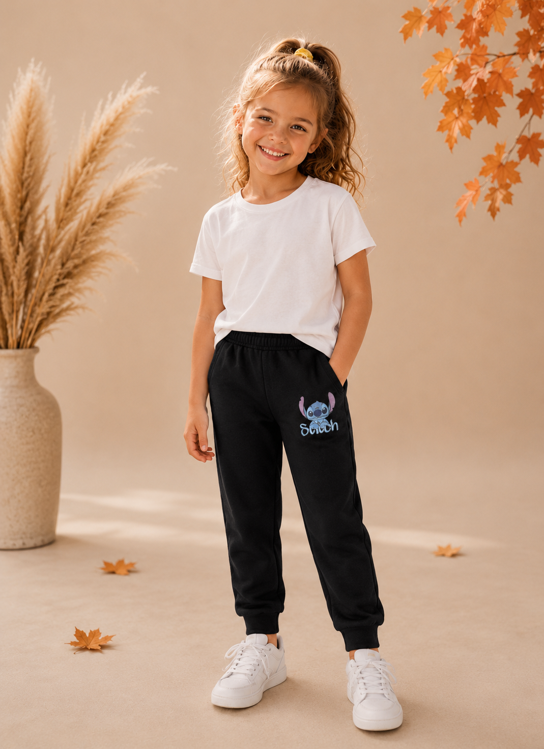 Stitch joggingbroek meisjes - zwarte kinder joggingbroek