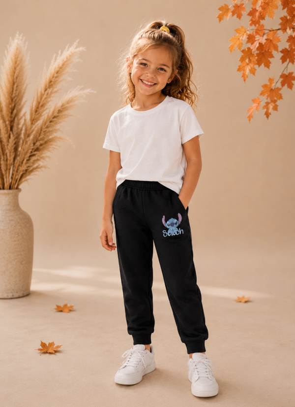 Stitch joggingbroek meisjes - zwarte kinder joggingbroek