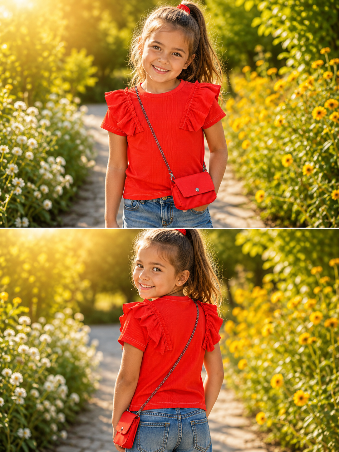 Ruffle Shirt met Crossbody Tasje - fluoride oranje