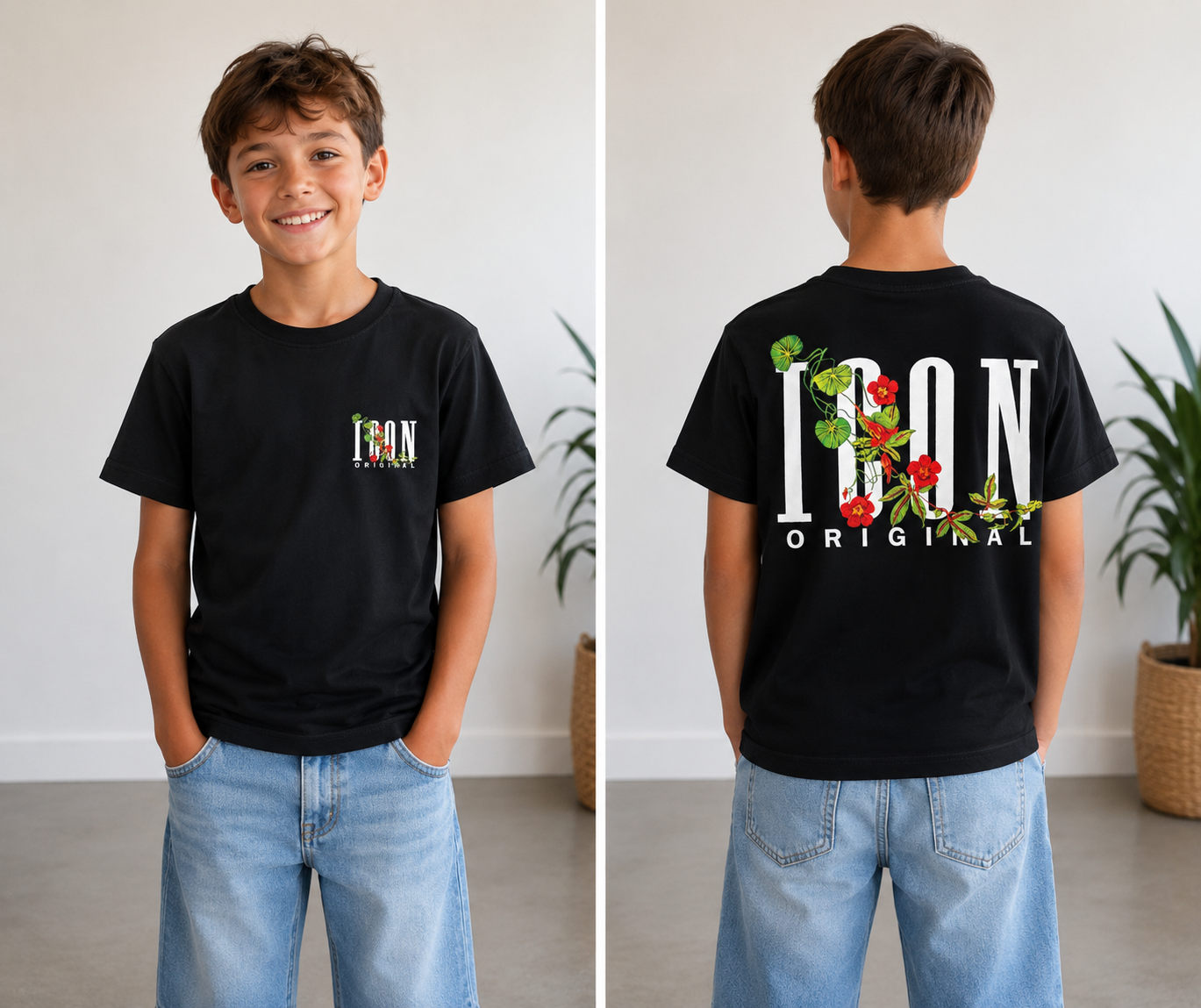 🌺 ICON Original Floral T-Shirt – Zwart
