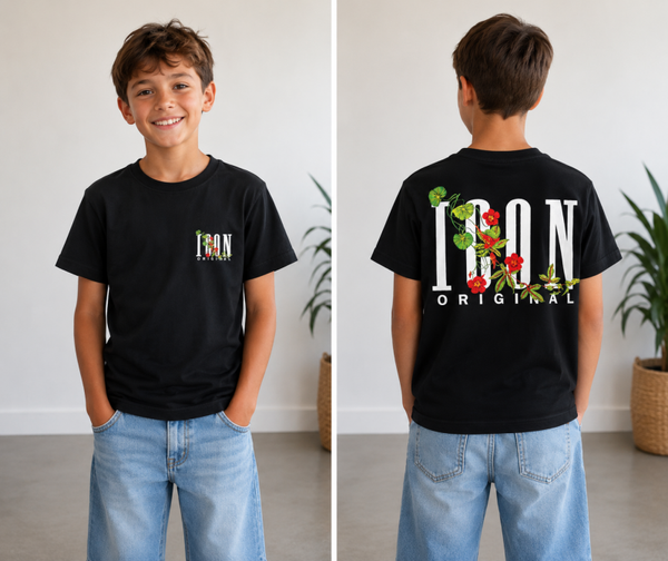 🌺 ICON Original Floral T-Shirt – Zwart