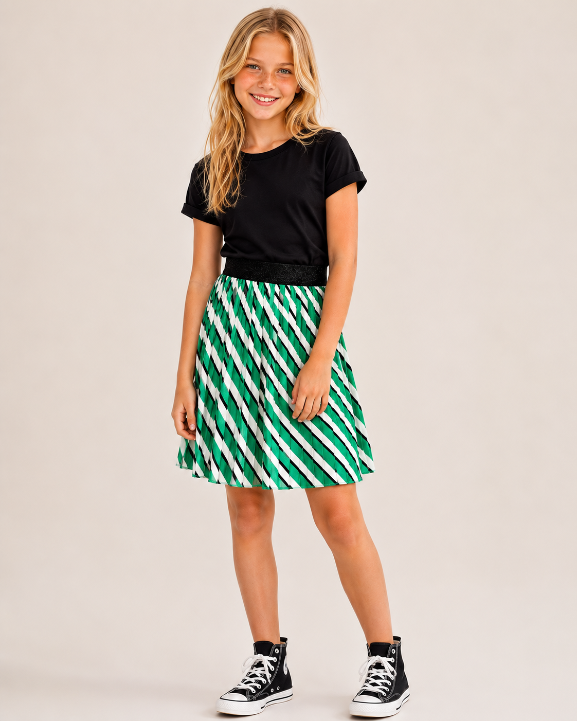 B.Nosy Plissé Rok Groen/Wit