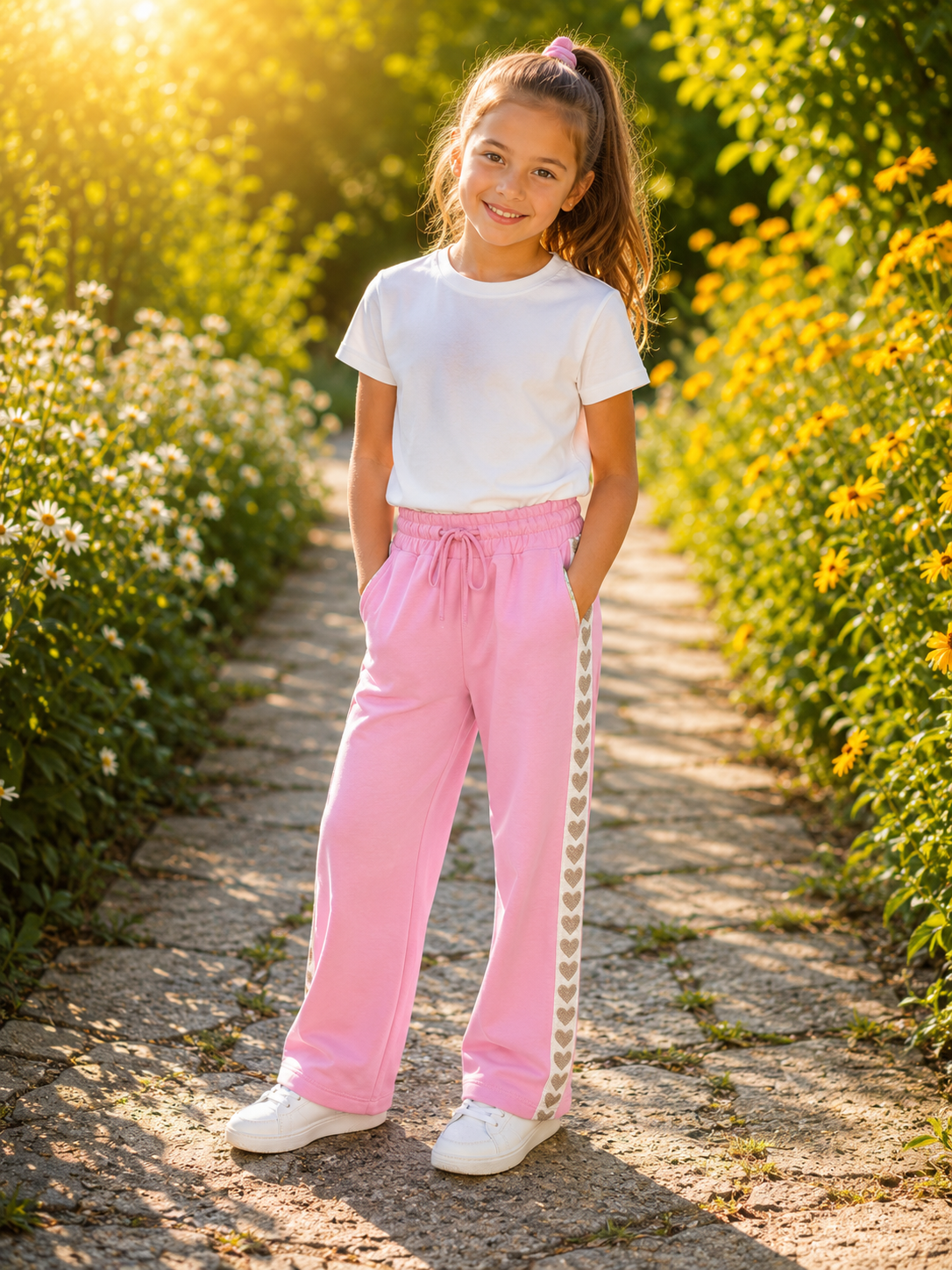Trendy roze broek met hartjesdetail