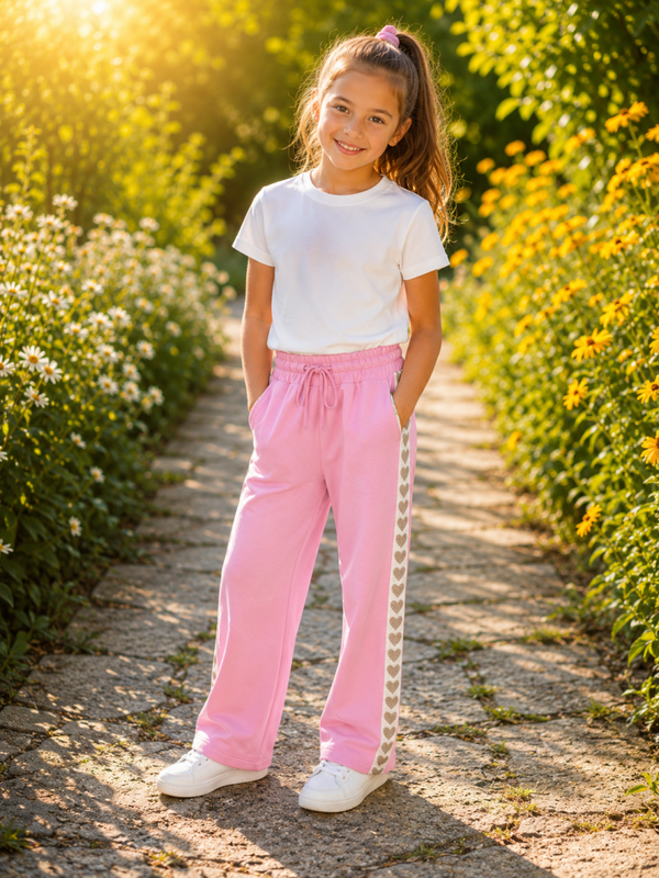 Trendy roze broek met hartjesdetail