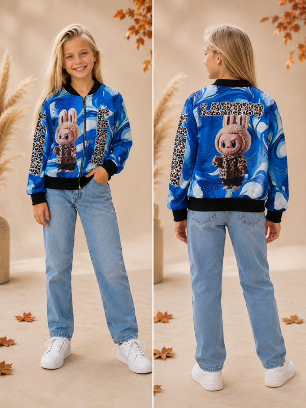 Blauw Labubu bombervest