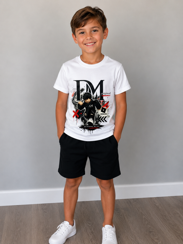 DM Original T-shirt – Wit met Stoere Roblox print