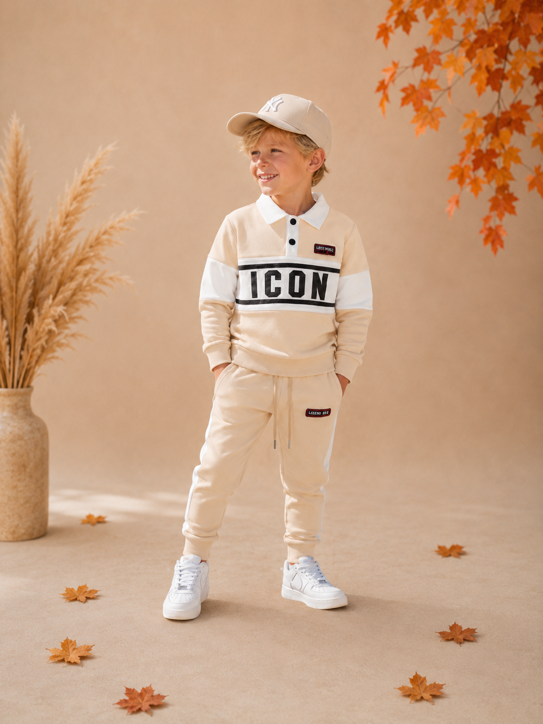 Icon jongensset beige - 2 delige kinderkleding met sweater & joggingbroek