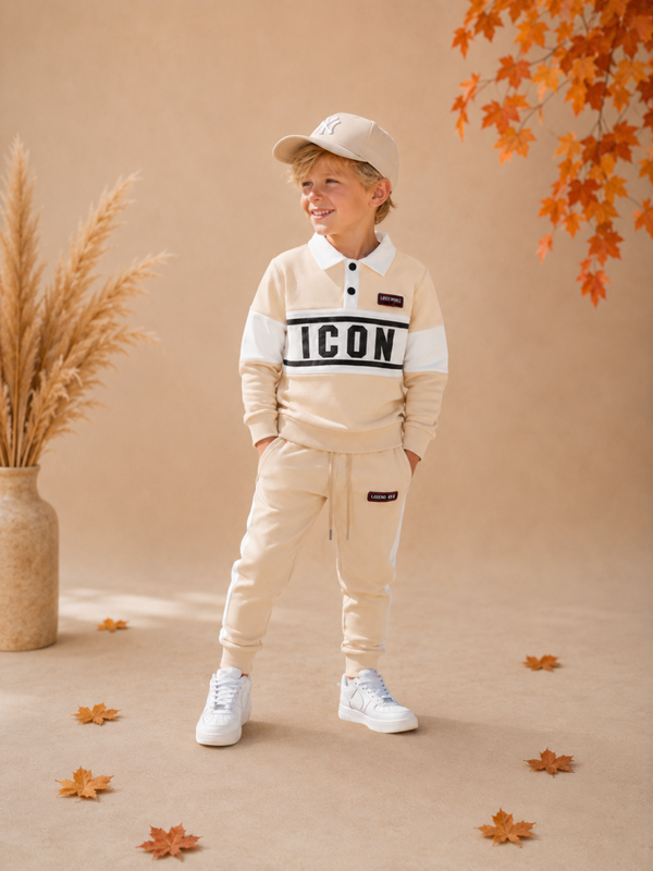 Icon jongensset beige - 2 delige kinderkleding met sweater & joggingbroek