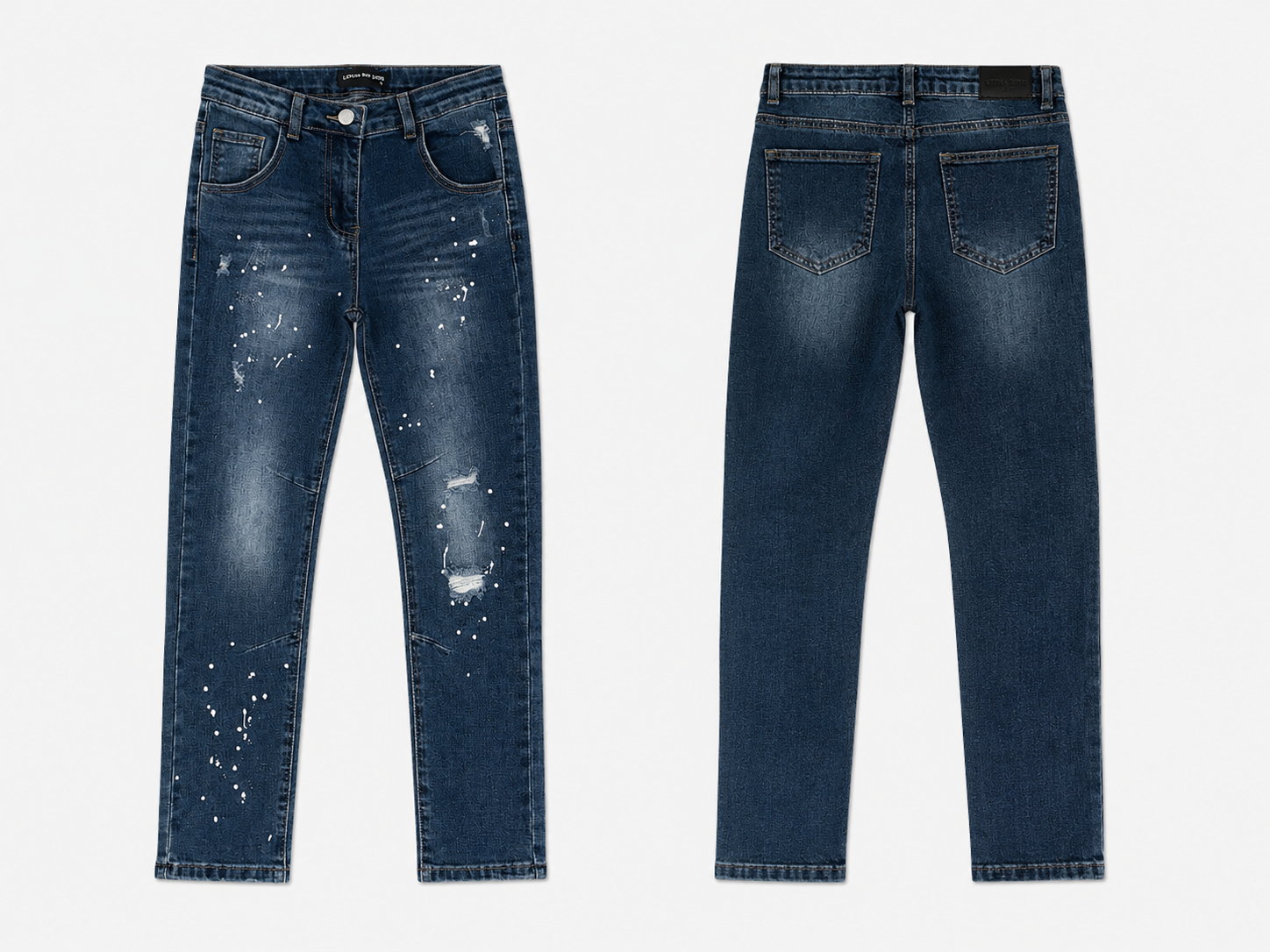 Dark Blue Skinny Jeans met Paint Splash Details