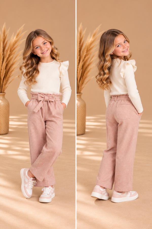 Roze glitterbroek voor meisjes met strik - PRE ORDER (Wordt 2 november verzonden)