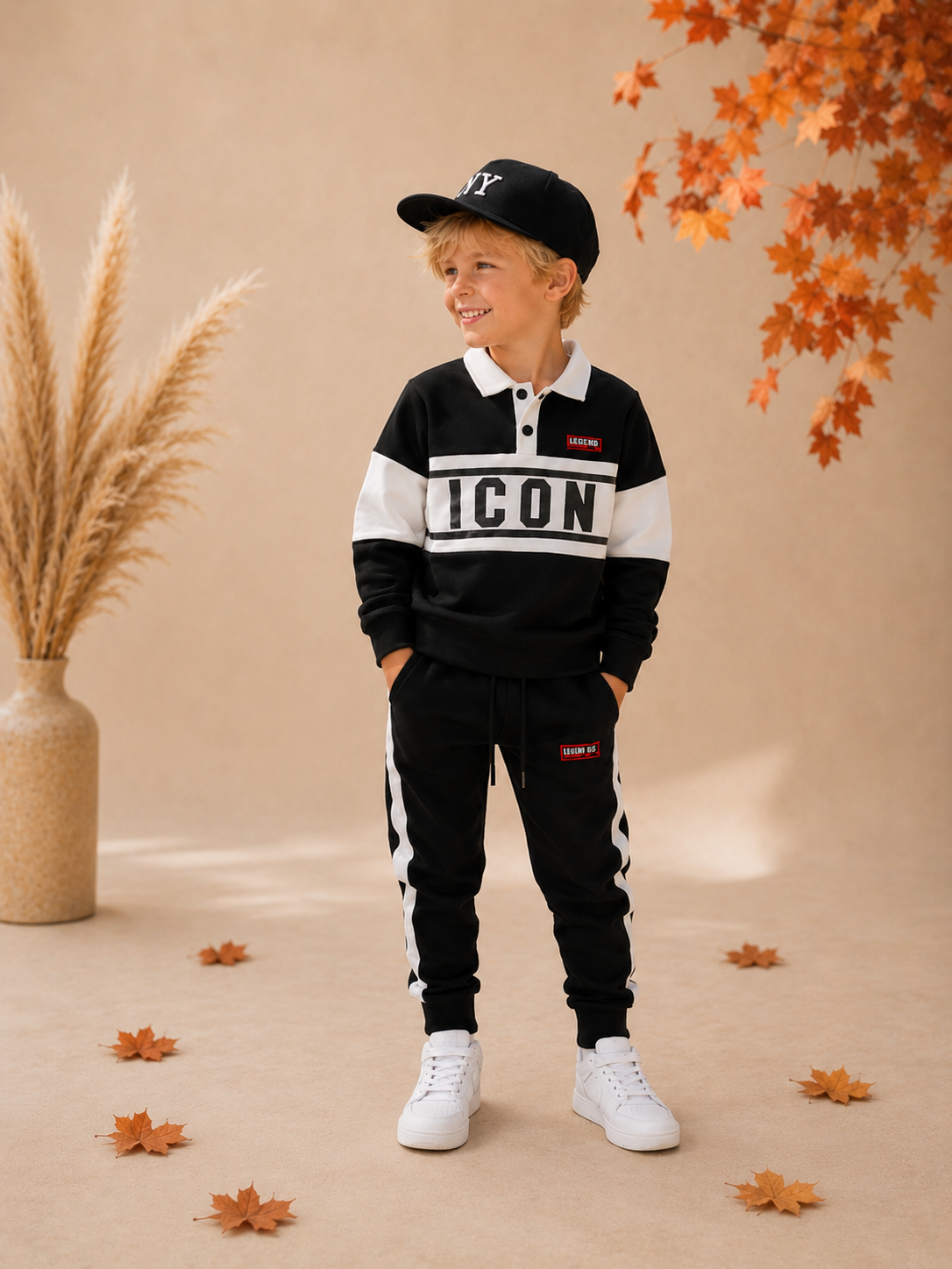Icon jongensset zwart - 2 delige kinderkleding met sweater & joggingbroek
