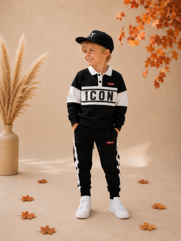 Icon jongensset zwart - 2 delige kinderkleding met sweater & joggingbroek