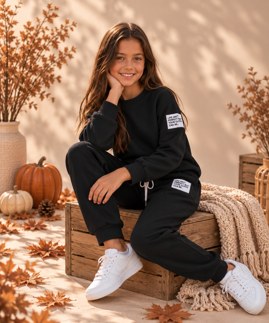 Zwarte 2-delige meisjes set - comfortabele kinderkleding