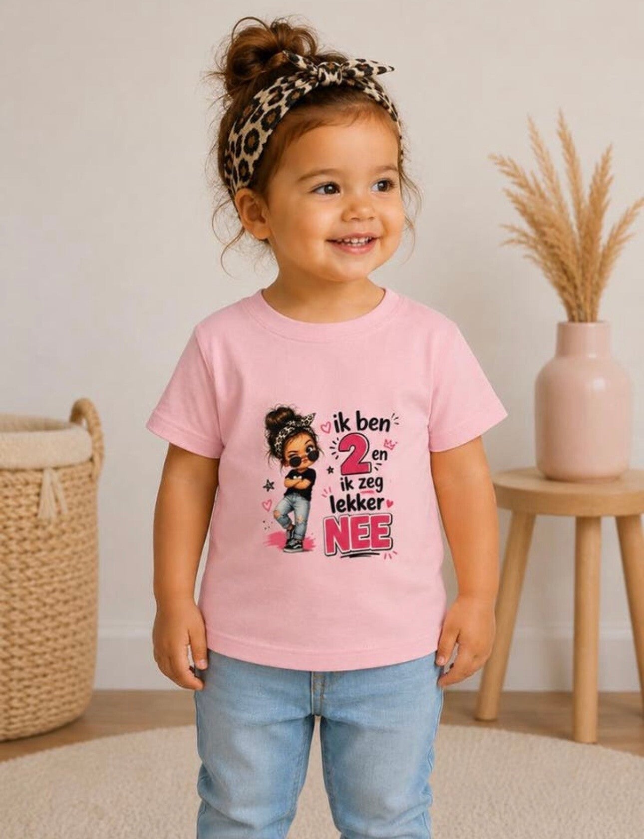 T-shirt “Ik ben 2 en ik zeg lekker NEE” – Roze